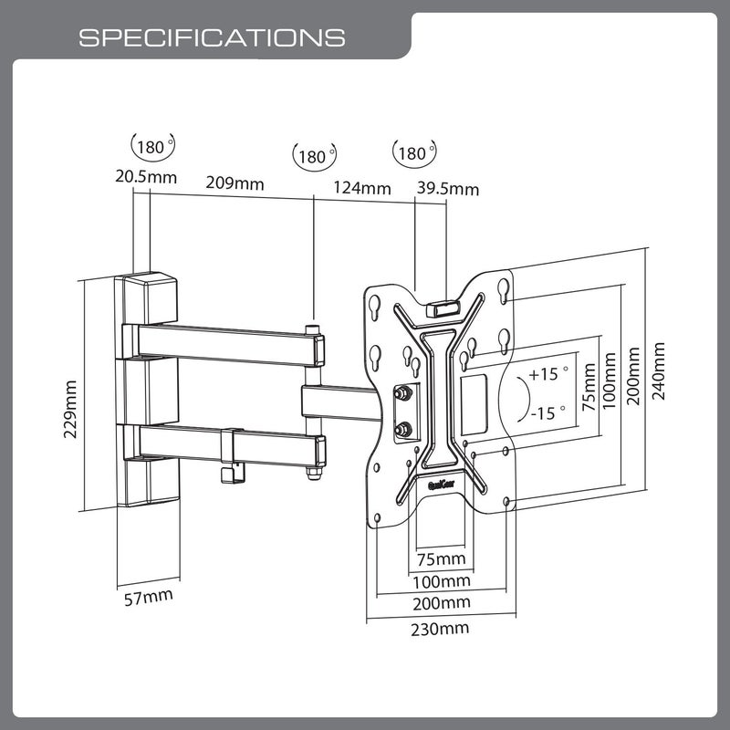 QualGear QG-TM-006-BLK 23-Inch to 42-Inch Universal Low Profile Tilting Wall Mount LED TVs, Black - Image 3